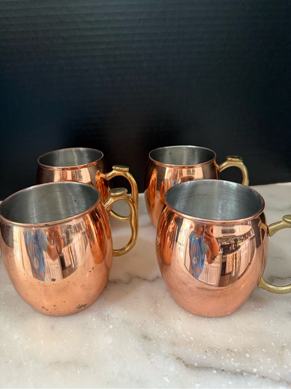Set of 4 OGGI Moscow Mule Polished Copper Finish & Brass Finish Handle Mug Cups
